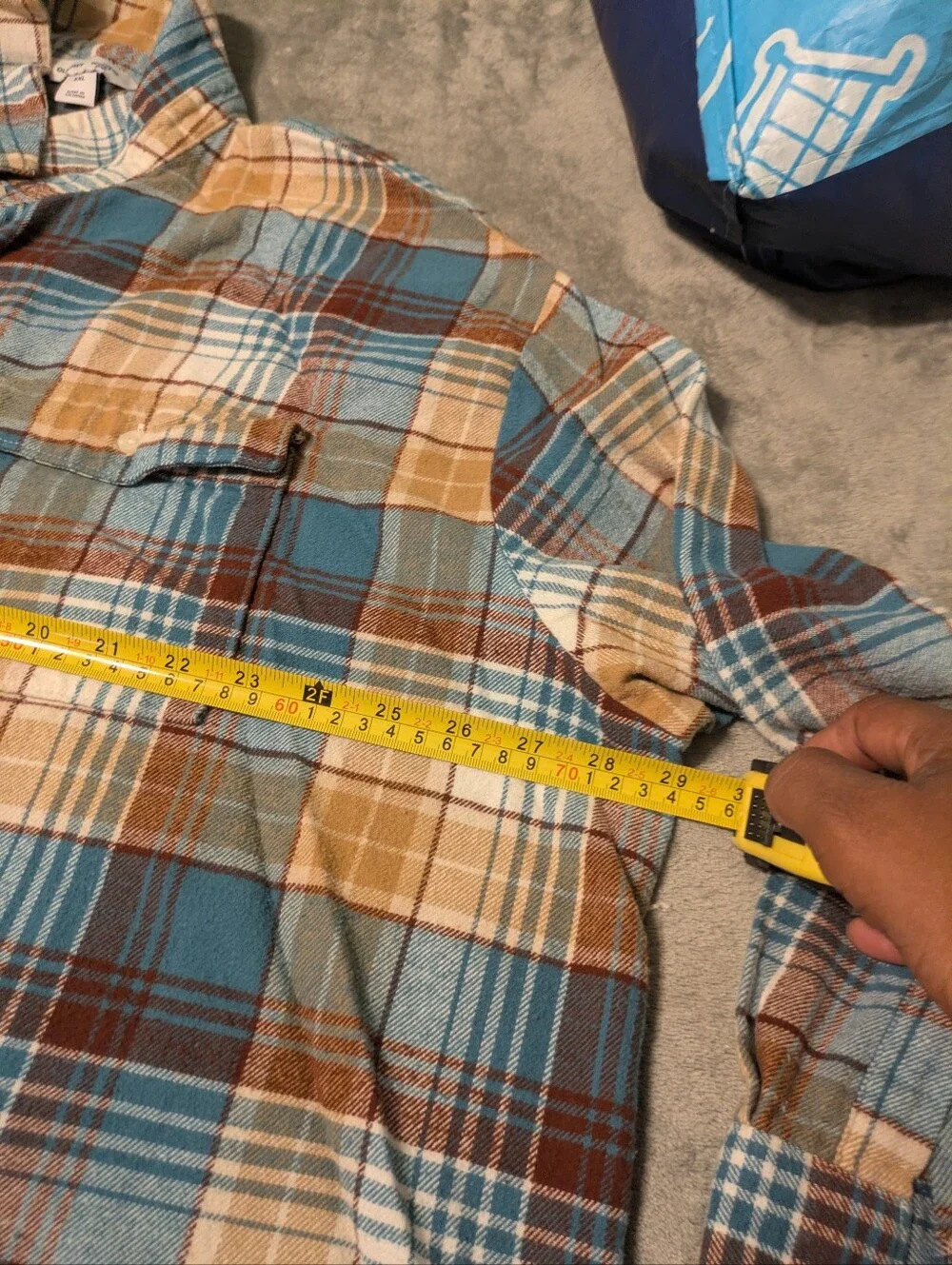 Old Navy Boyfriend Plaid Flannel Shirt XXL Blue Tan Oversized